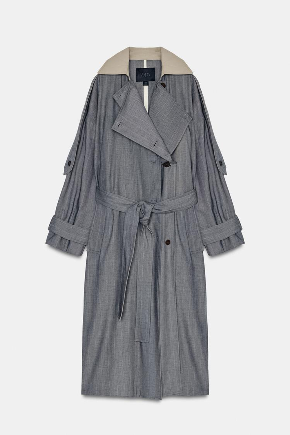 ZARA КОМБИНИРОВАННЫЙ ТРЕНЧ В КЛЕТКУ — ZW COLLECTION LIMITED EDITION, СЕРЫЙ