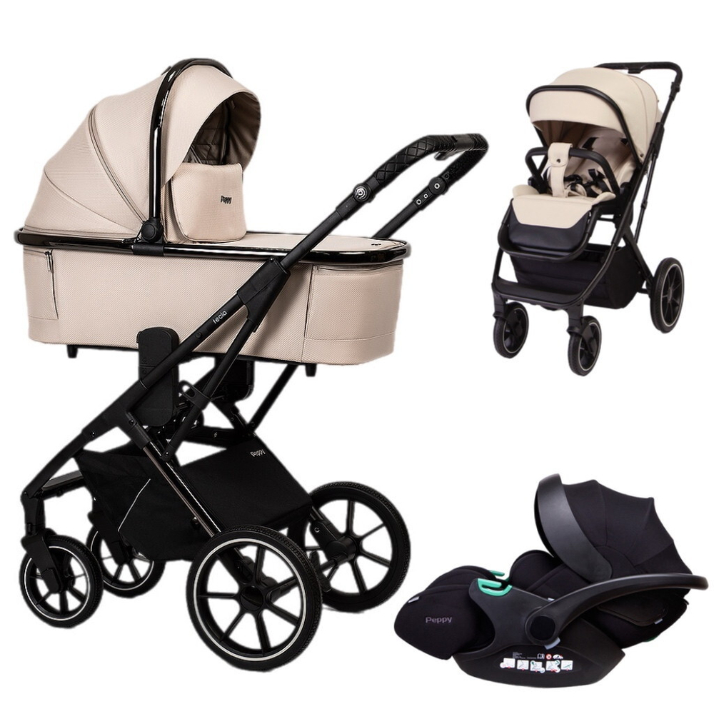 Детская коляска Peppy Tecla 3 в 1 с автокреслом Verona Black Stone Chrome Edition Бежевый