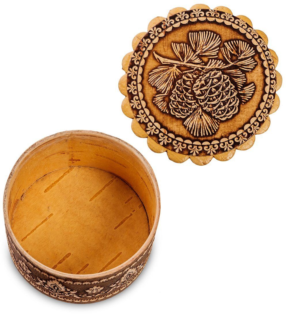 Народные промыслы BST-113/ 3 Шкатулка «Шишки» мал. (береста)