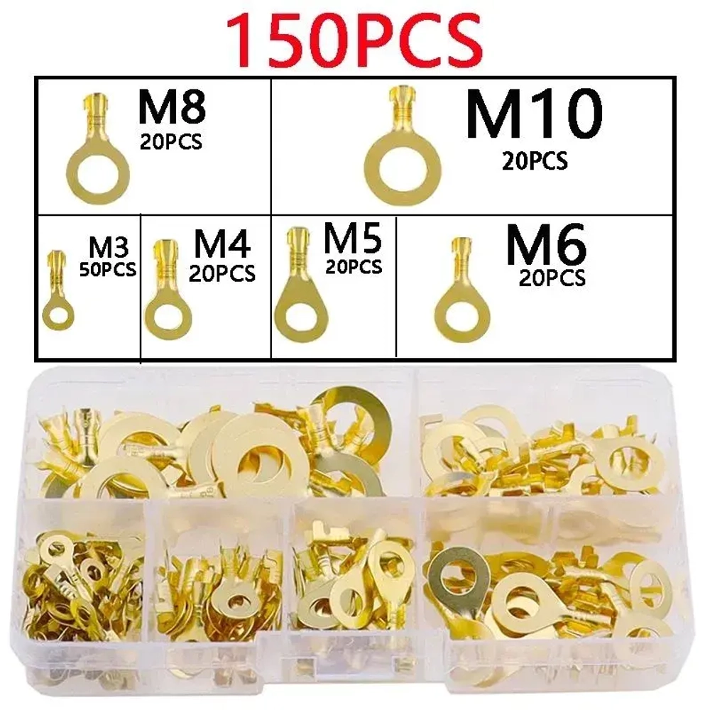 Кольцевые наконечники M3/M4/M5/M6/M8/M10, набор медных клемм для проводов 150шт.