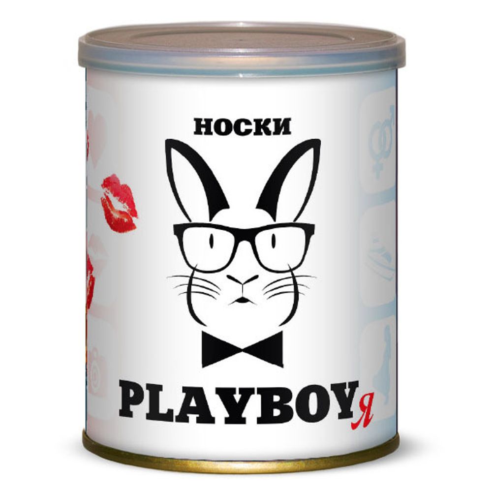 Носки мужские в консервной банке &quot;PLAYBOYя&quot;, 1 пара, чёрные, р. 41-43