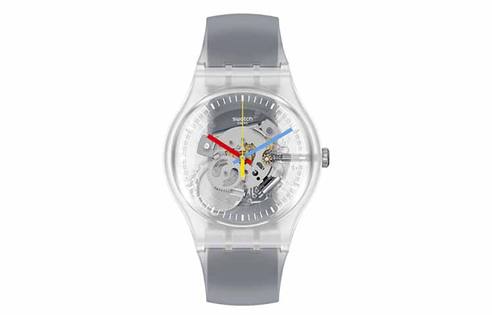 SWATCH Quartz Movement Unisex Watch 41mm Skeleton Dial Plastic Watch Case Silicone Strap