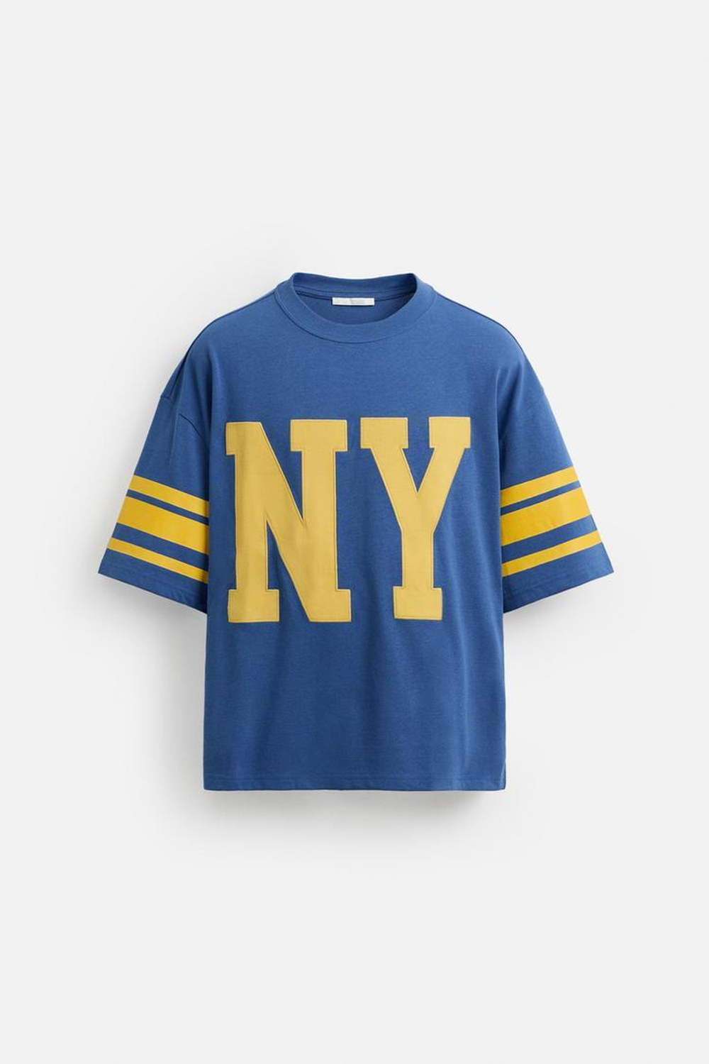 ZARA ФУТБОЛКА С ПРИНТОМ В СТИЛЕ ВАРСИТИ, СИНИЙ