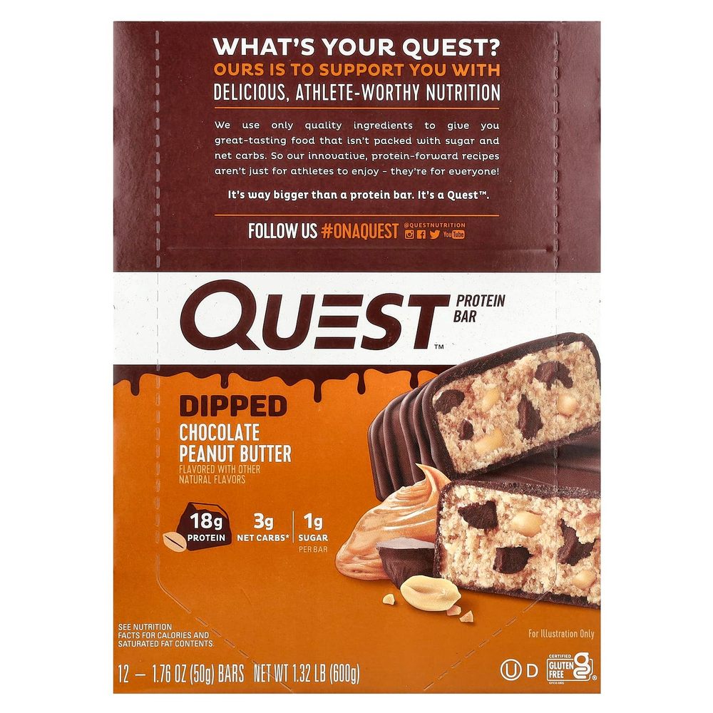Quest Nutrition, протеиновый батончик, шоколад с арахисовой пастой в глазури, 12 шт. по 50 г (1,76 унции)