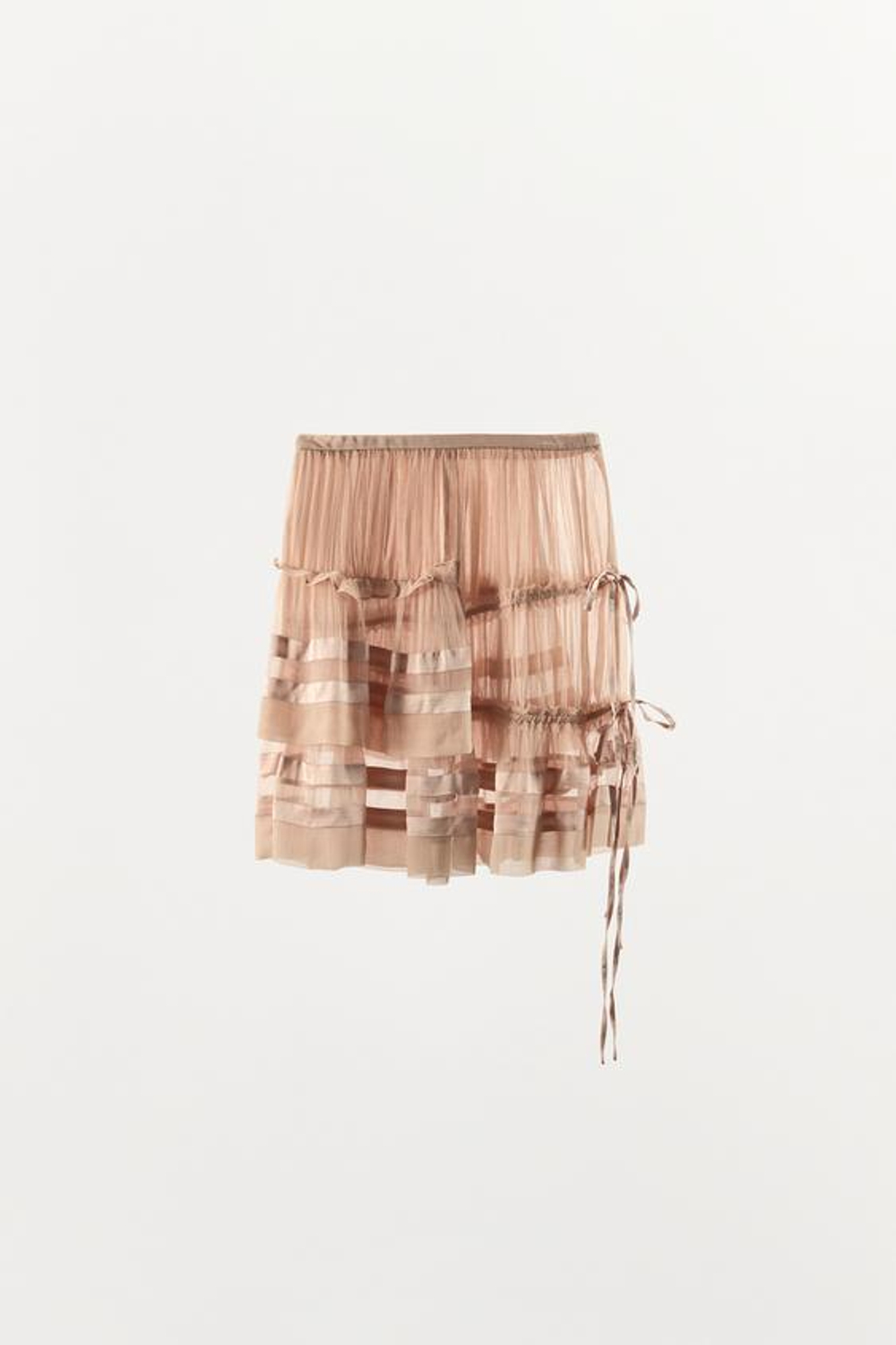 ZARA ЮБКА ИЗ ЖОРЖЕТА С ВОЛАНАМИ И СБОРКАМИ, РОЗОВЫЙ