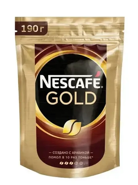 Нескафе Голд, кофе растворимый, пакет КИР, 190г. Nescafe