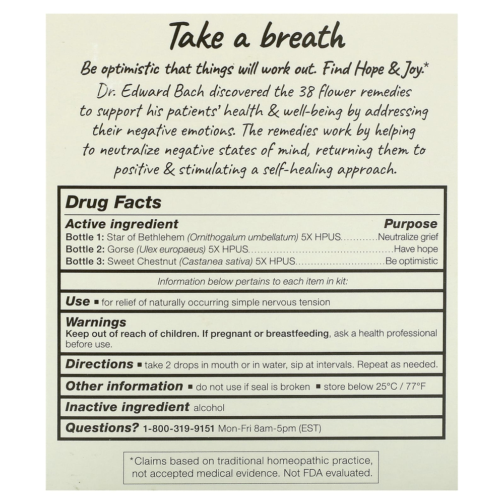 Bach, Hope & Joy Comfort Kit, 3 пипетки, по 20 мл (0,7 жидк. унц.)