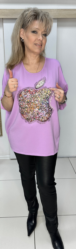 Яркий блузон-туника с жемчужным изображением "яблока"