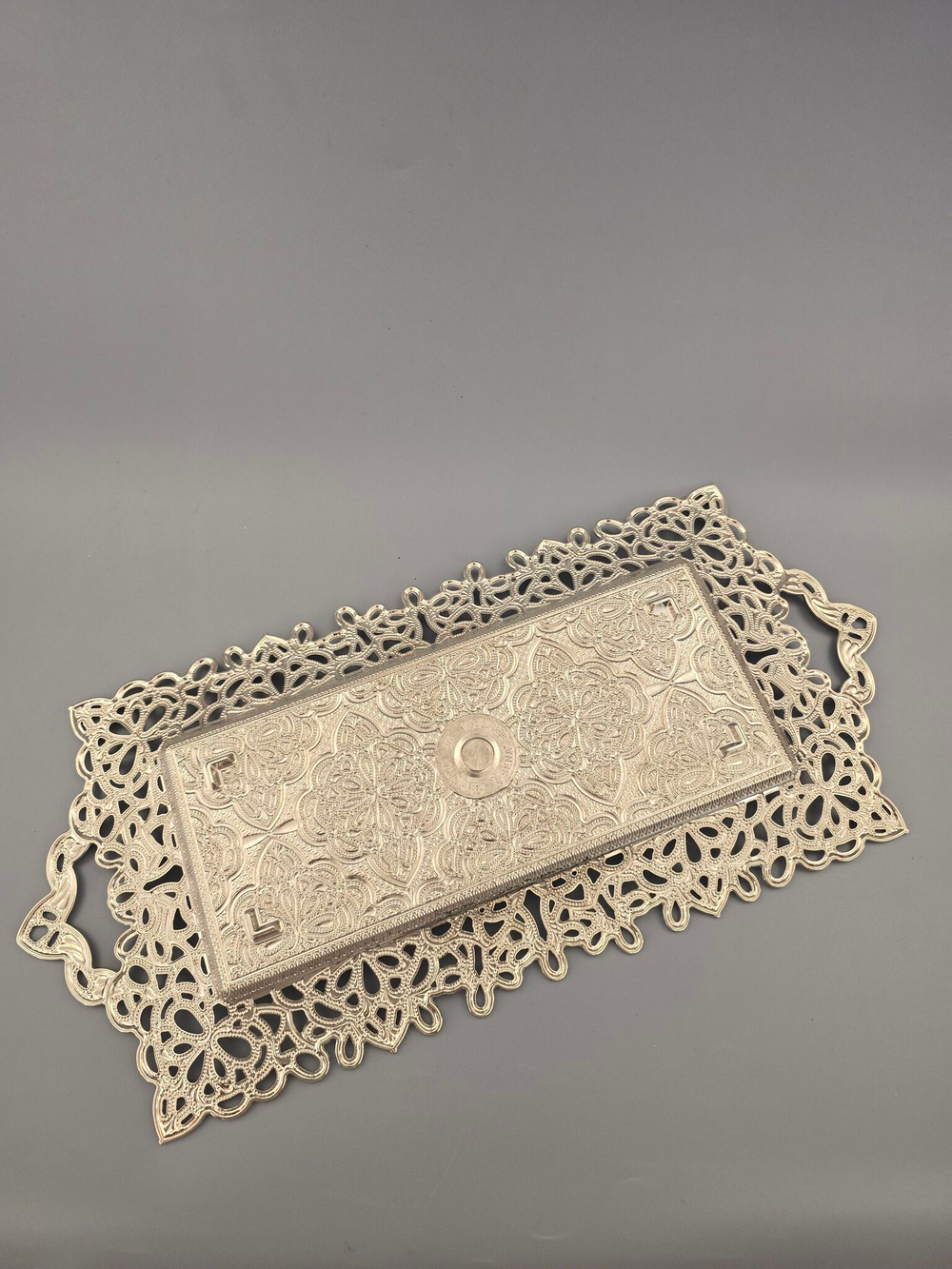 Поднос прямоугольный декоративный 40*20 "Хатидже" металлический /ACAR. Турция (серебристый)