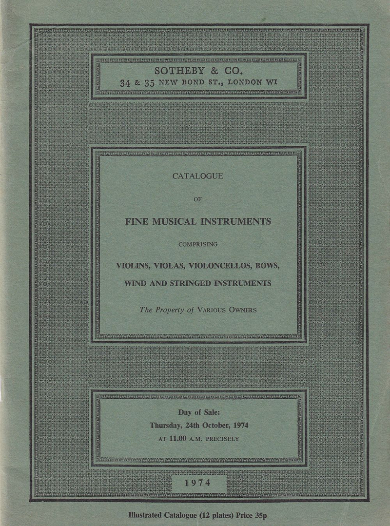 Каталог аукциона Sotheby's, Лондон, Музыкальные инструменты от 24 октября 1974 года