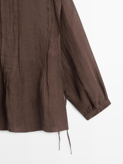 Massimo Dutti Свободная струящаяся льняная блузка с оборками., коричневый