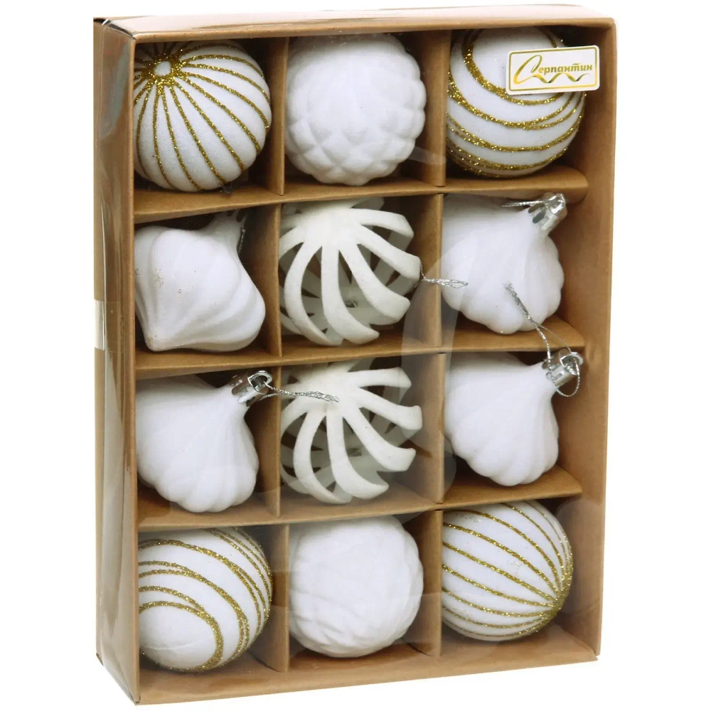 Набор елочных украшений VELOUR «Восточная ночь» 6 см (набор 12 шт), Белый