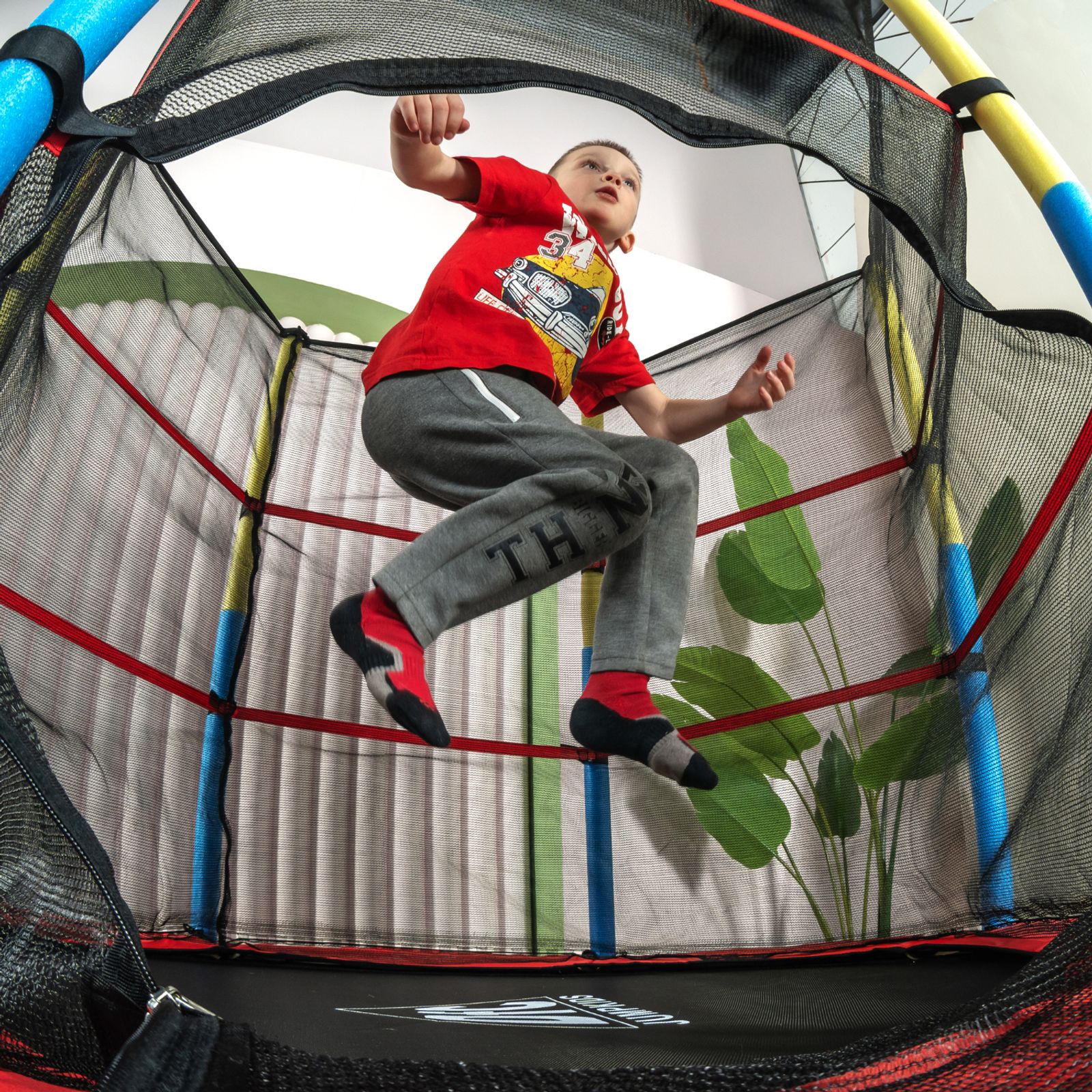 Батут DFC JUMP KIDS 55" красный с желто-синими стойками фото №10