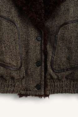 ZARA КУРТКА-БОМБЕР ИЗ СМЕСОВОЙ ШЕРСТИ, ЧЕРНЫЙ