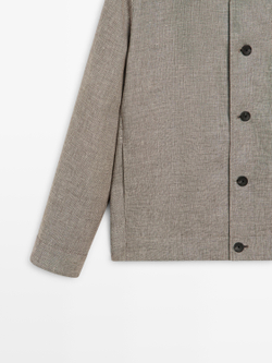 Massimo Dutti Бомбер из смесового льна с воротником, бежевый