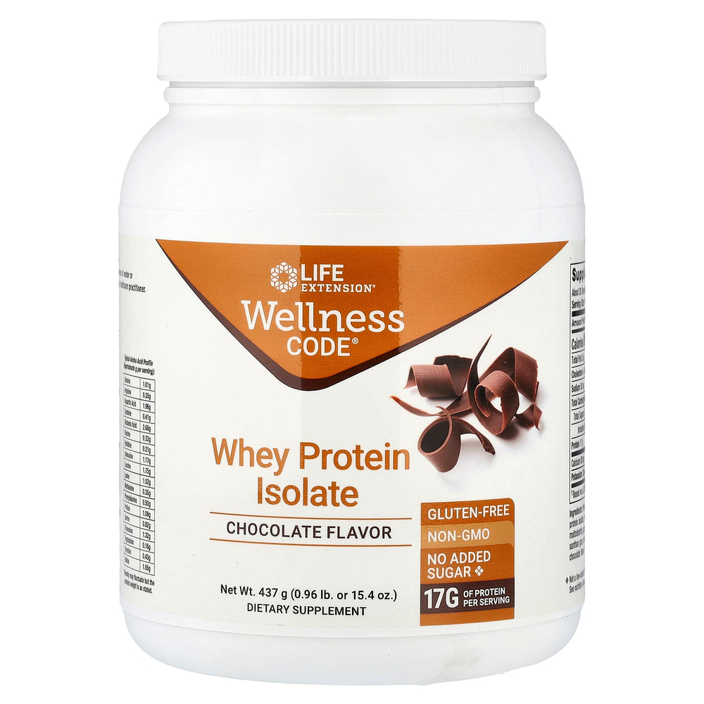 Life Extension, Wellness Code®, изолят сывороточного протеина, со вкусом шоколада, 437 г (0,96 фунта)