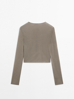 Massimo Dutti Короткий кардиган из смесовой шерсти, болотно-зеленый