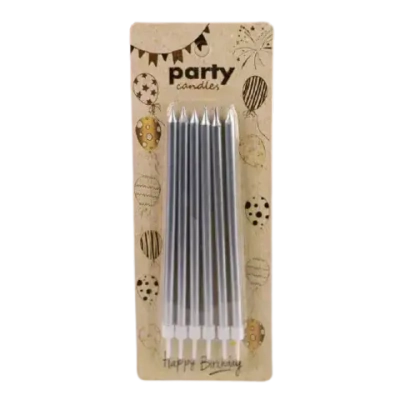 Свечи в торт "Ройс", 6 шт, высокие, 13 см, серебристый металлик