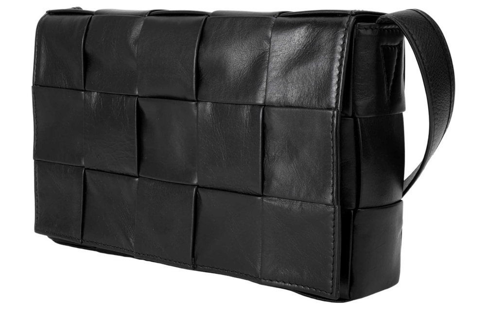Bottega Veneta Cassette Intreccio Crossbody Bag Medium Black
