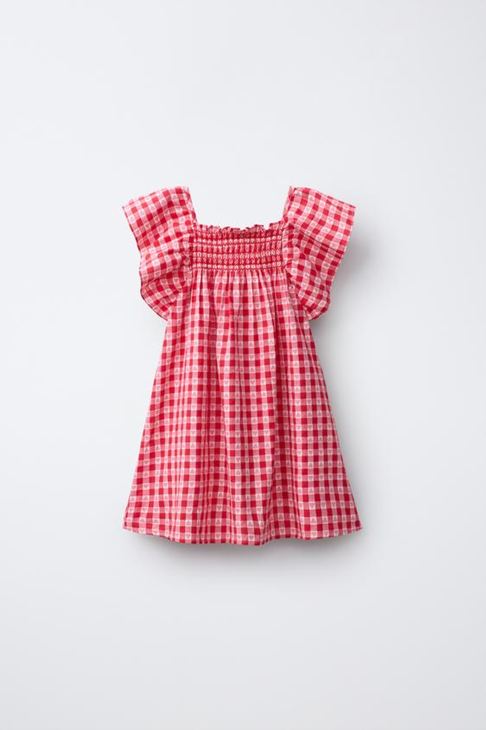 ZARA ПЛАТЬЕ В КЛЕТКУ И С СЕРДЕЧКАМИ, КРАСНЫЙ