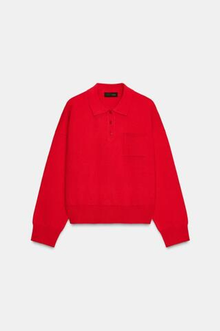 ZARA ПОЛО ИЗ ТРИКОТАЖА С КАРМАНОМ, КРАСНЫЙ