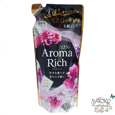 Кондиционер для белья Джульетт формула сохранения неизменного аромата и красоты тканей с натуральными маслами LION Aroma Rich Juliette 814, сменная упаковка 380 мл.