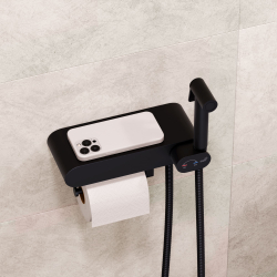 Смеситель с полочкой и держателем туалетной бумаги, с гигиеническим душем - RGW SP-222B, черный