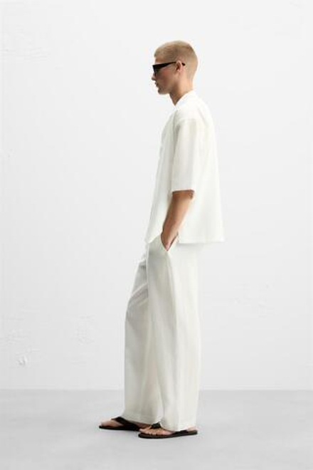 ZARA БРЮКИ ИЗ СМЕСОВОГО ЛИОЦЕЛЛА, БЕЛЫЙ