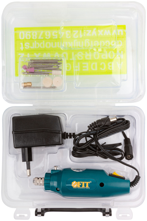 Гравировальная машина мини 12 Вт, 12000 об/мин, 3,2 мм, адаптер, набор насадок, пластик. кейс 80530