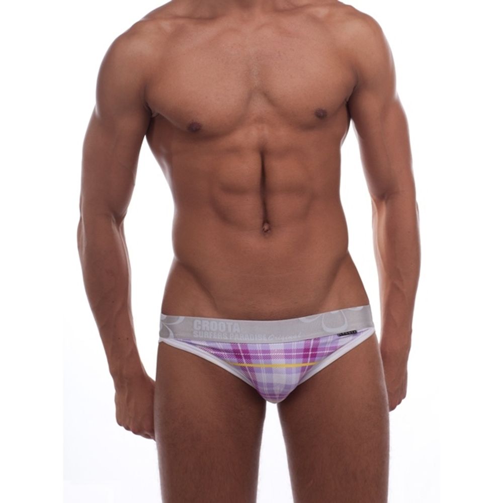 Мужские трусы слипы фиолетовые в клетку  Croota Surfers Paradise