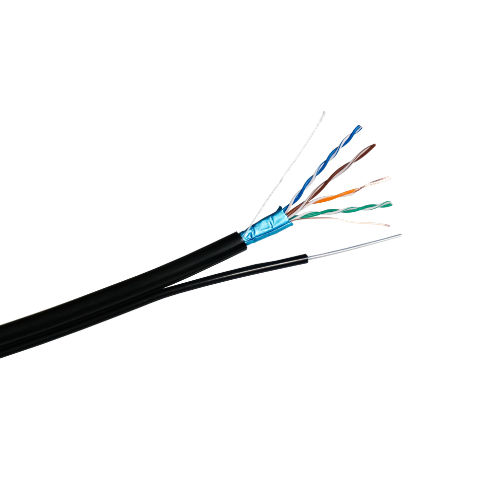 Кабель FTP CAT 5E CU 4x2x0,50 CU PE ВНЕШНИЙ С ТРОСОМ (МЕДНЫЙ) ЧЕРНЫЙ,бухта 305 м