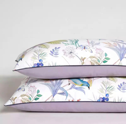 Постельное белье ЕВРО (двуспалка) Египетский Хлопок Птички на сиреневом