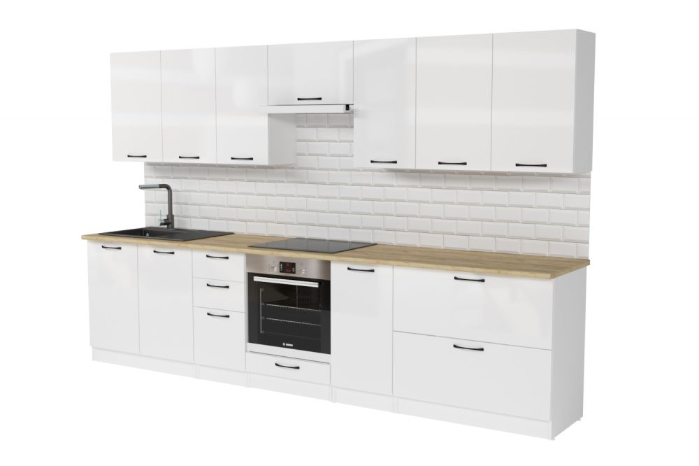 Кухонный гарнитур Жасмин экстра 1 3000мм (Белый глянец/Белый, Дуб бунратти)