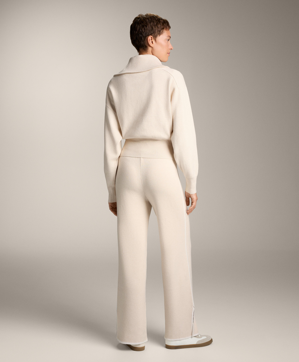 OYSHO Трикотажные брюки прямого кроя с контрастной окантовкой, цвет слоновой кости