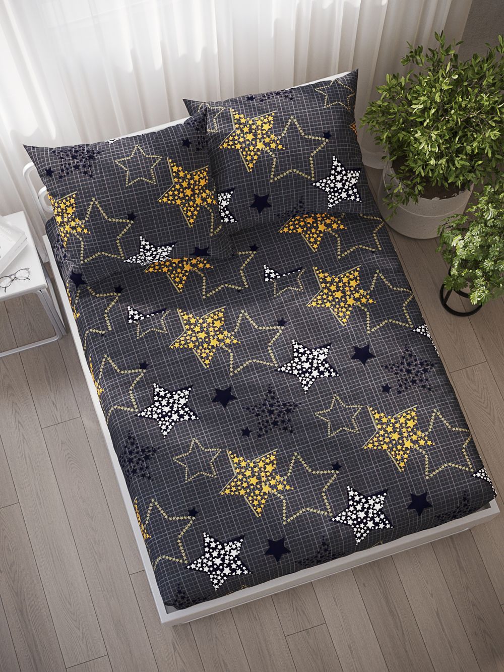 Постельное белье Simple House "Астрея" семейное   наволочки 50х70 2шт Простынь на резинке 160х200 см  Пододеяльник 145х215 см(2шт)