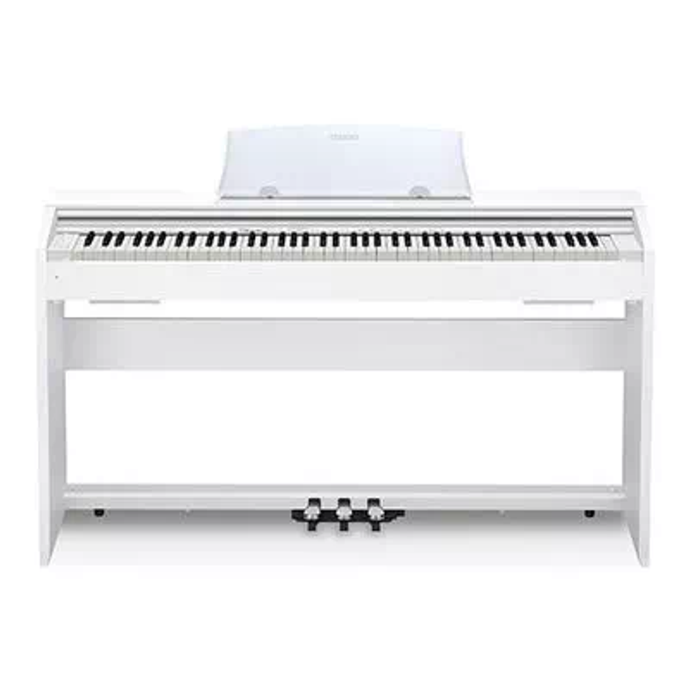 Casio Privia PX-770WE, цифровое фортепиано, цвет белый. Клавиатура: взвешенная молоточковая, 88 клавиш. 128 полифония, 19 тембров. Габариты, мм: 1393 x 299 x 798. Вес, кг: 31,5.