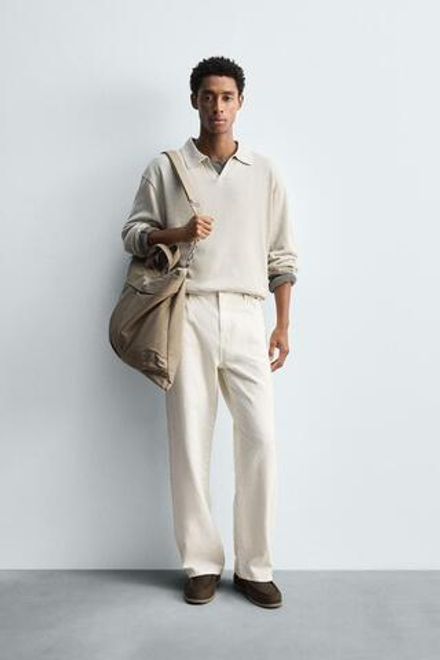 ZARA ТРИКОТАЖНОЕ ПОЛО, ПЕСОЧНЫЙ