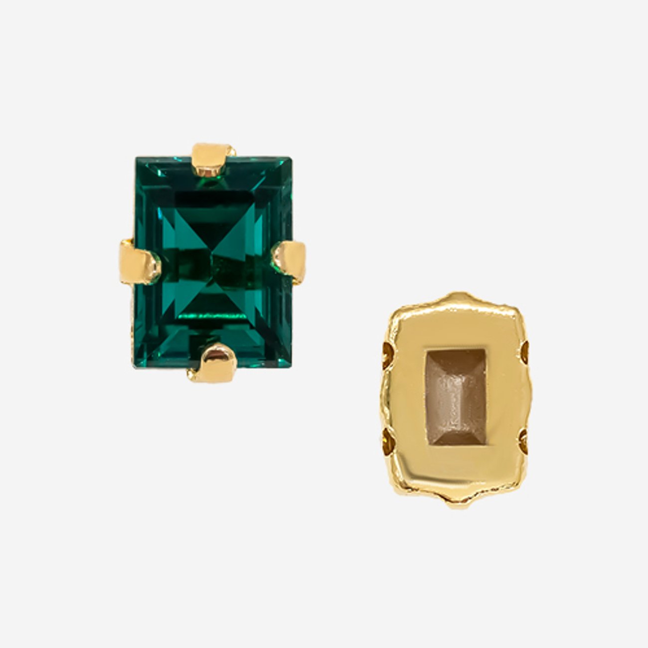 Кристалл Прямоугольник (Step Cut Fancy Stone) в цапах, оттенок "Голубой Циркон"/"Blue Zircon", 9*7мм, позолота