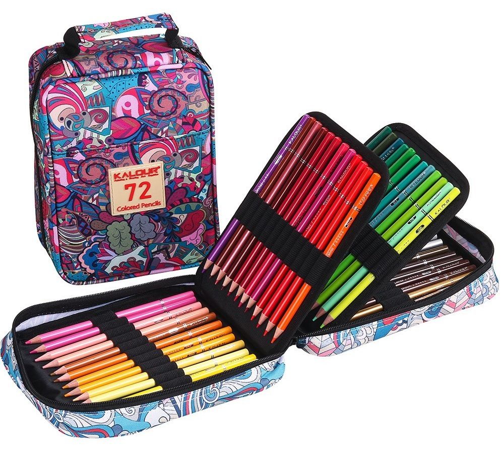 Карандаши акварельные Kalour 72 цвета тканевый пенал красный