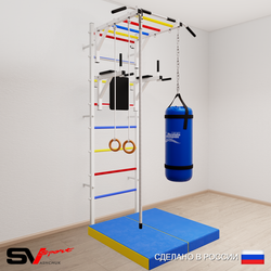 Шведская стенка Sv Sport усиленная 6445 (Турник рукоход/Брусья/Канат/Кольца/Цепь/Мешок 15кг/Мат 1м)