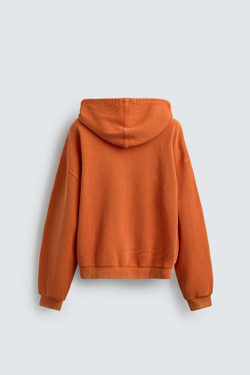 ZARA ХУДИ ИЗ ВАФЕЛЬНОЙ ТКАНИ С ЭФФЕКТОМ ПОТЕРТОСТИ, ОРАНЖЕВЫЙ МЕЛАНЖ