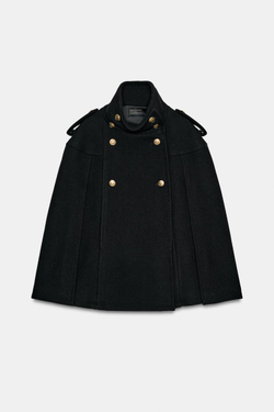 ZARA НАКИДКА ИЗ СМЕСОВОЙ ШЕРСТИ С МЕТАЛЛИЧЕСКИМИ ПУГОВИЦАМИ — ZW COLLECTION, ЧЕРНЫЙ