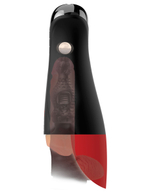 Телесный мастурбатор-вагина в черной колбе с вибрацией Fuck-O-Matic Pro XL