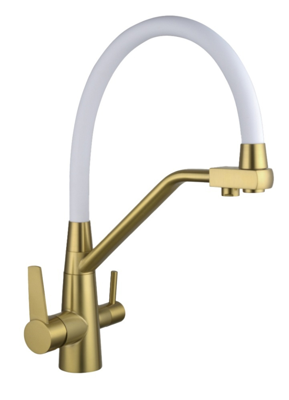 15007-S Смес. для кухни с гиб шланг и под филт (Мат. Золото+БЕЛЫЙ) ViEiR (10/1шт)