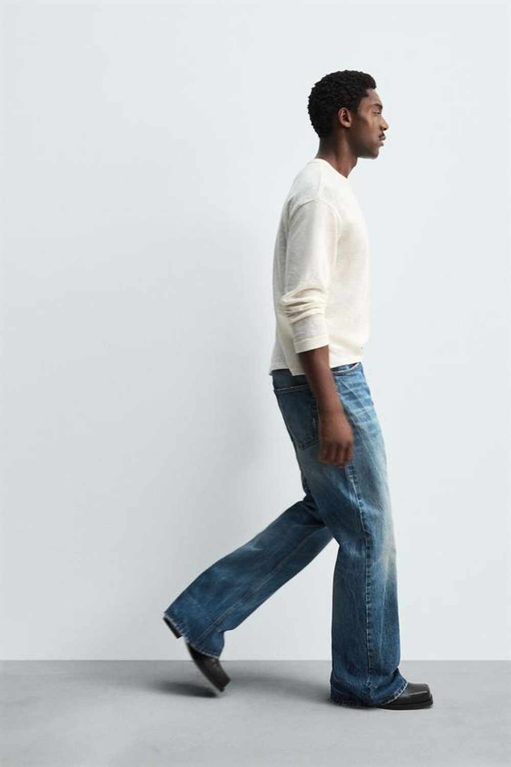 ZARA ДЖИНСЫ ШИРОКОГО КРОЯ, ВЫЦВЕТШИЙ СИНИЙ