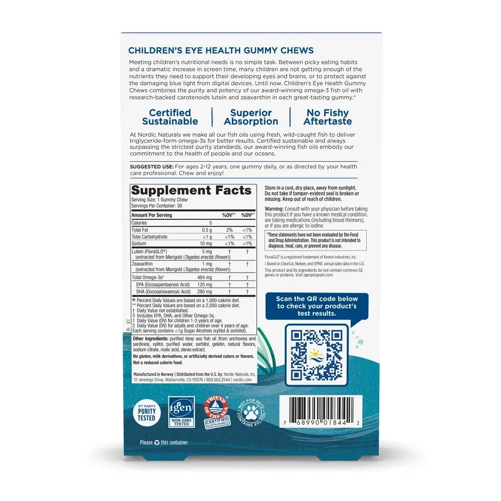 Nordic naturals zero sugar childrens eye health 30 gummy chews.