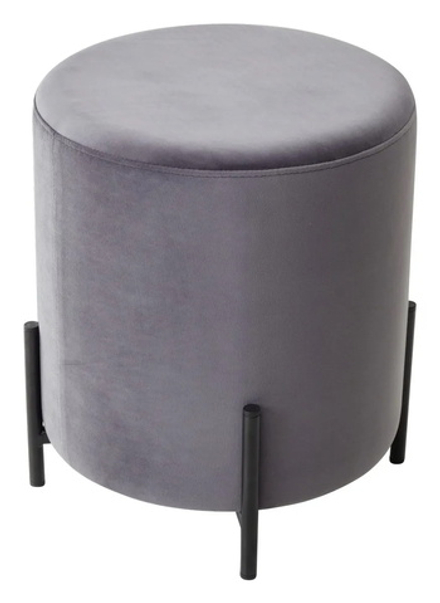 Пуф для гостиной ФЕЛИКС круглый серый #27, велюр / черный каркас М-City