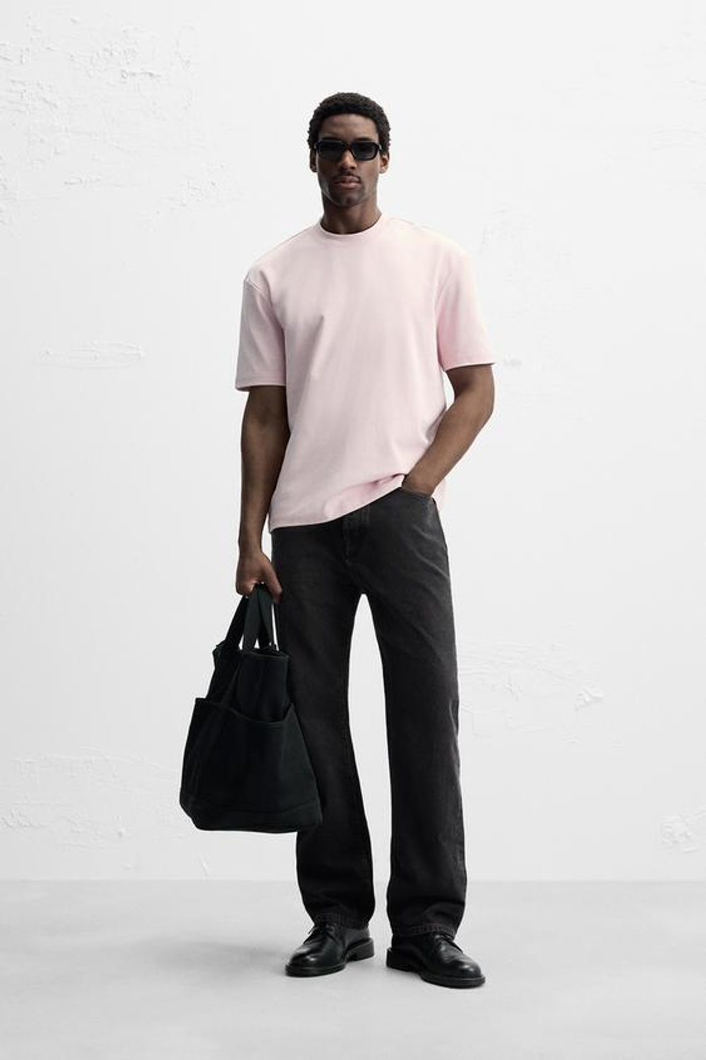 ZARA ФУТБОЛКА REGULAR FIT INTERLOCK, ПЫЛЬНЫЙ РОЗОВЫЙ