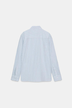 ZARA РУБАШКА ИЗ ПОПЛИНА В ПОЛОСКУ, СИНИЙ/БЕЛЫЙ