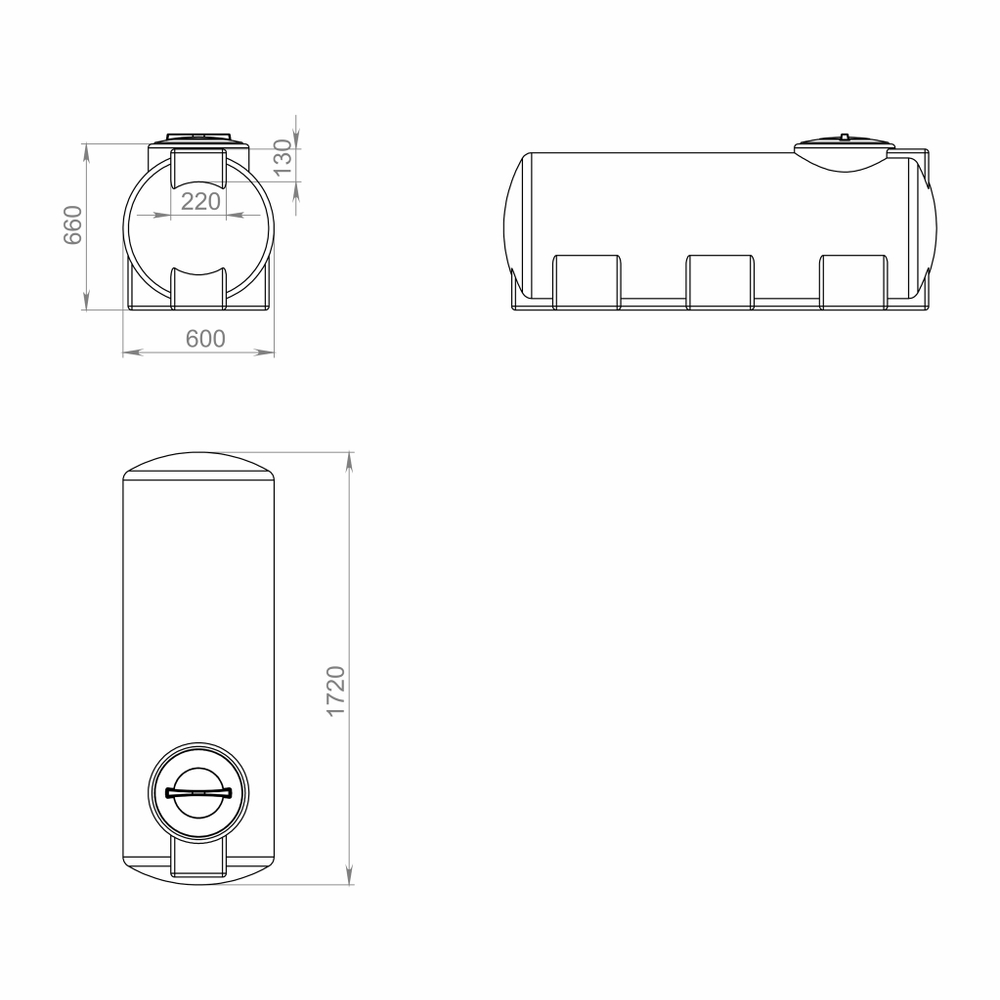 Ёмкость горизонтальная 500л длинная Политим 500 л. горизонтальный (1720x600x660см;синий) - арт.560711